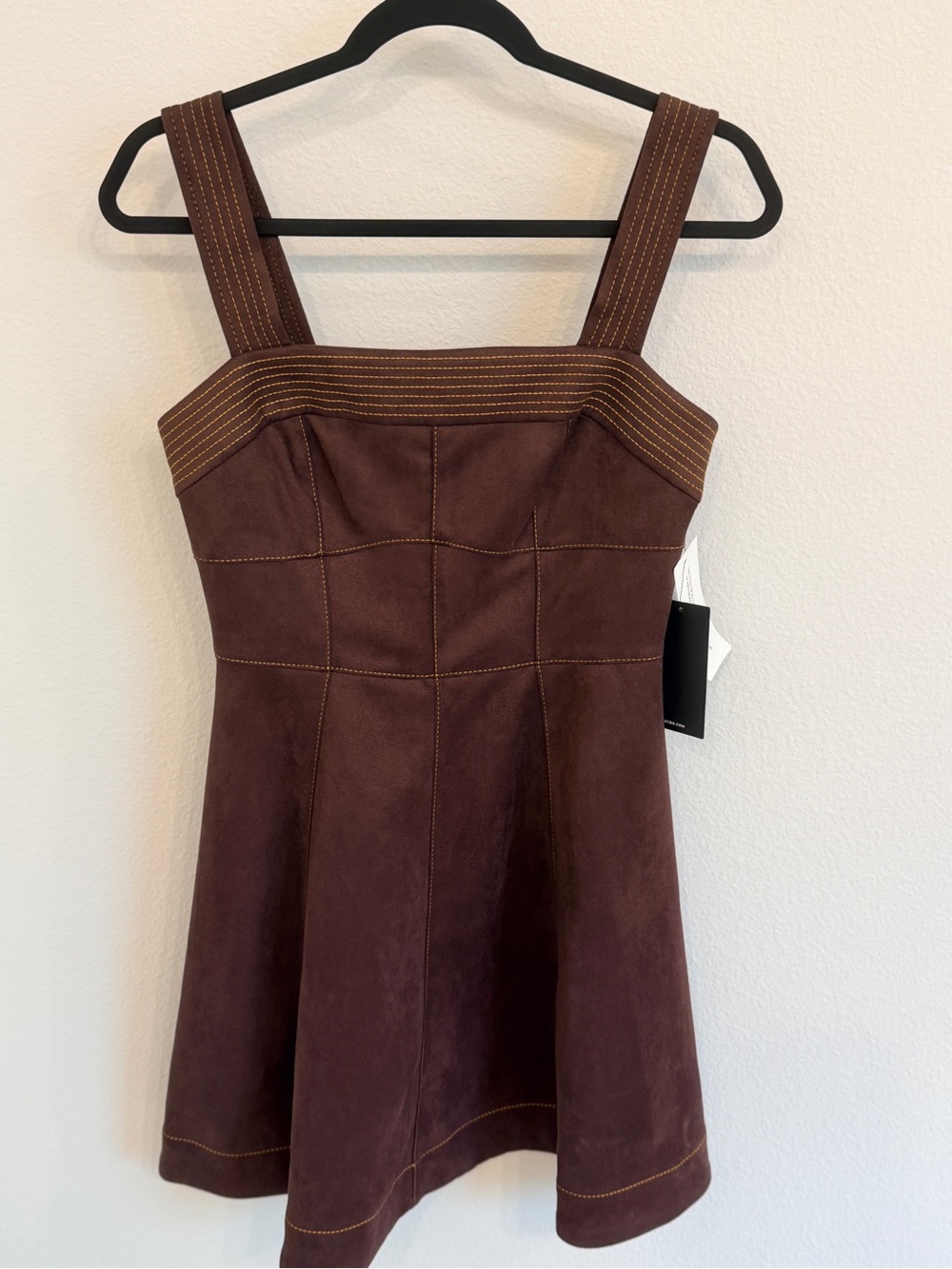 BCBG Brown Suede-Style Mini Dress with Contrast Stitching